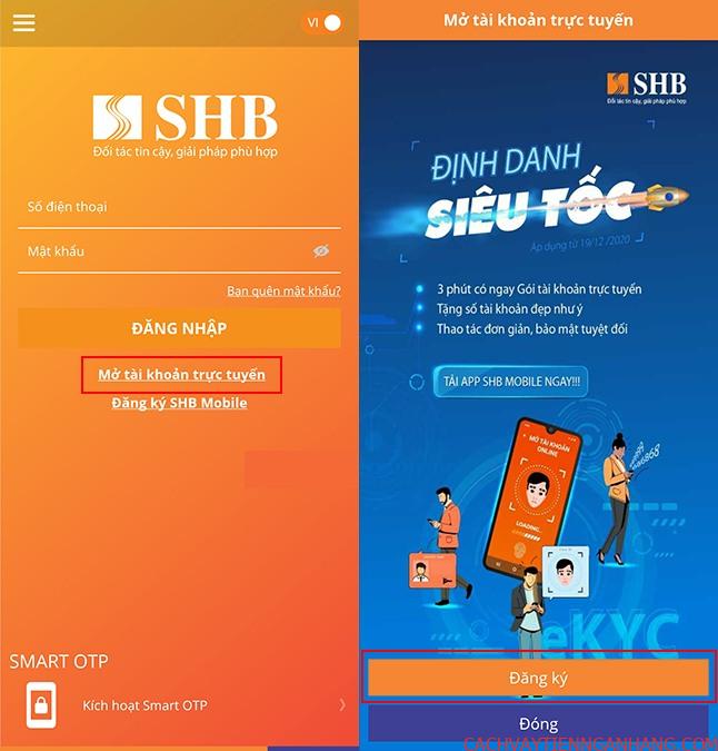 mở tài khoản SHB online